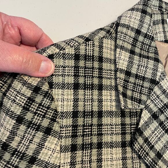 Pendleton Vintage 80s Black Gray Plaid Virgin Wool Classic Retro Jkt Blazer 12 - Picture 14 of 14